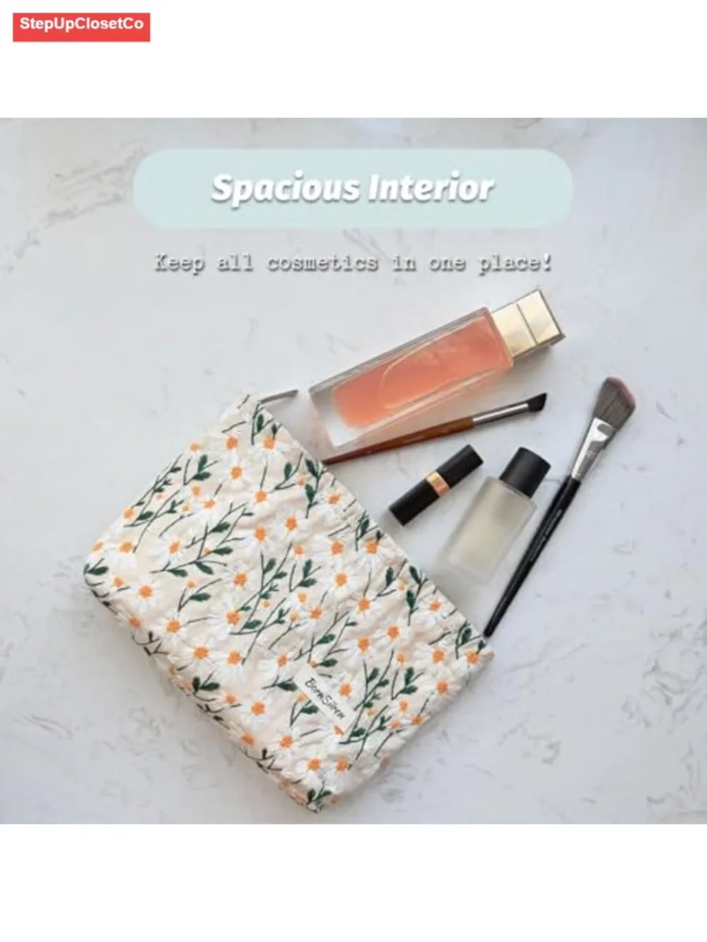 Large Floral Cosmetic Bag for Women, Toiletry Travel Organizer Pouch, Zippered